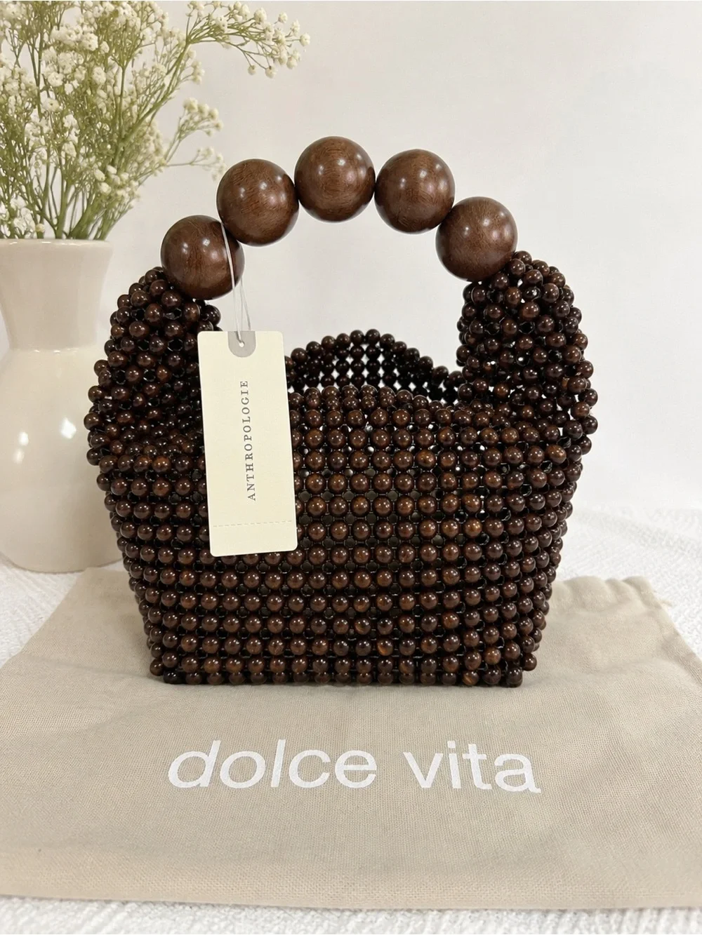NWT Anthropologie Wooden Beaded Mini Top Handle Bag - Picture 1 of 5